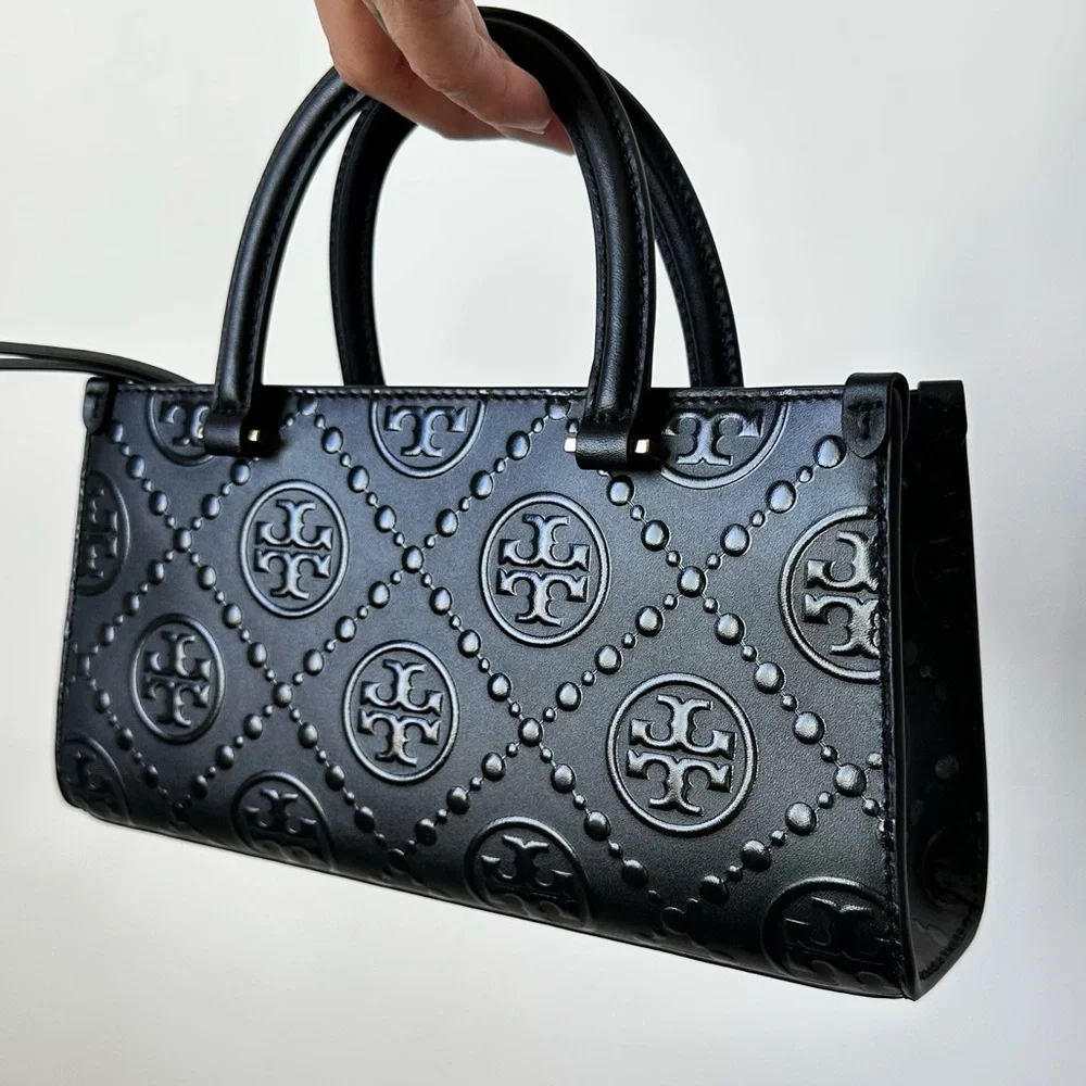 Tory Burch Black Embossed Leather Crossbody Satchel